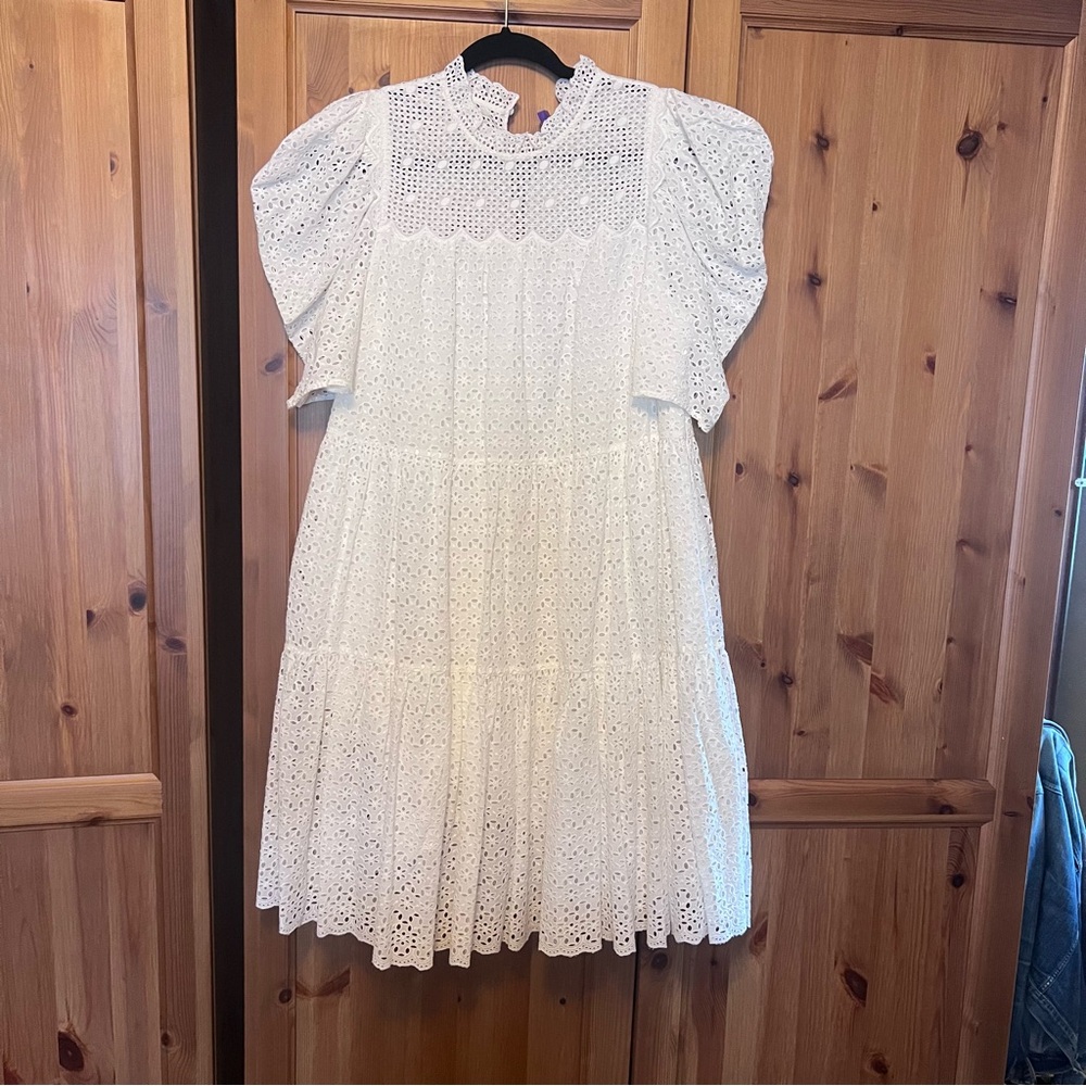 Ulla Johnson Simone Puff Sleeve- White Smocked Tiered Midi Dress